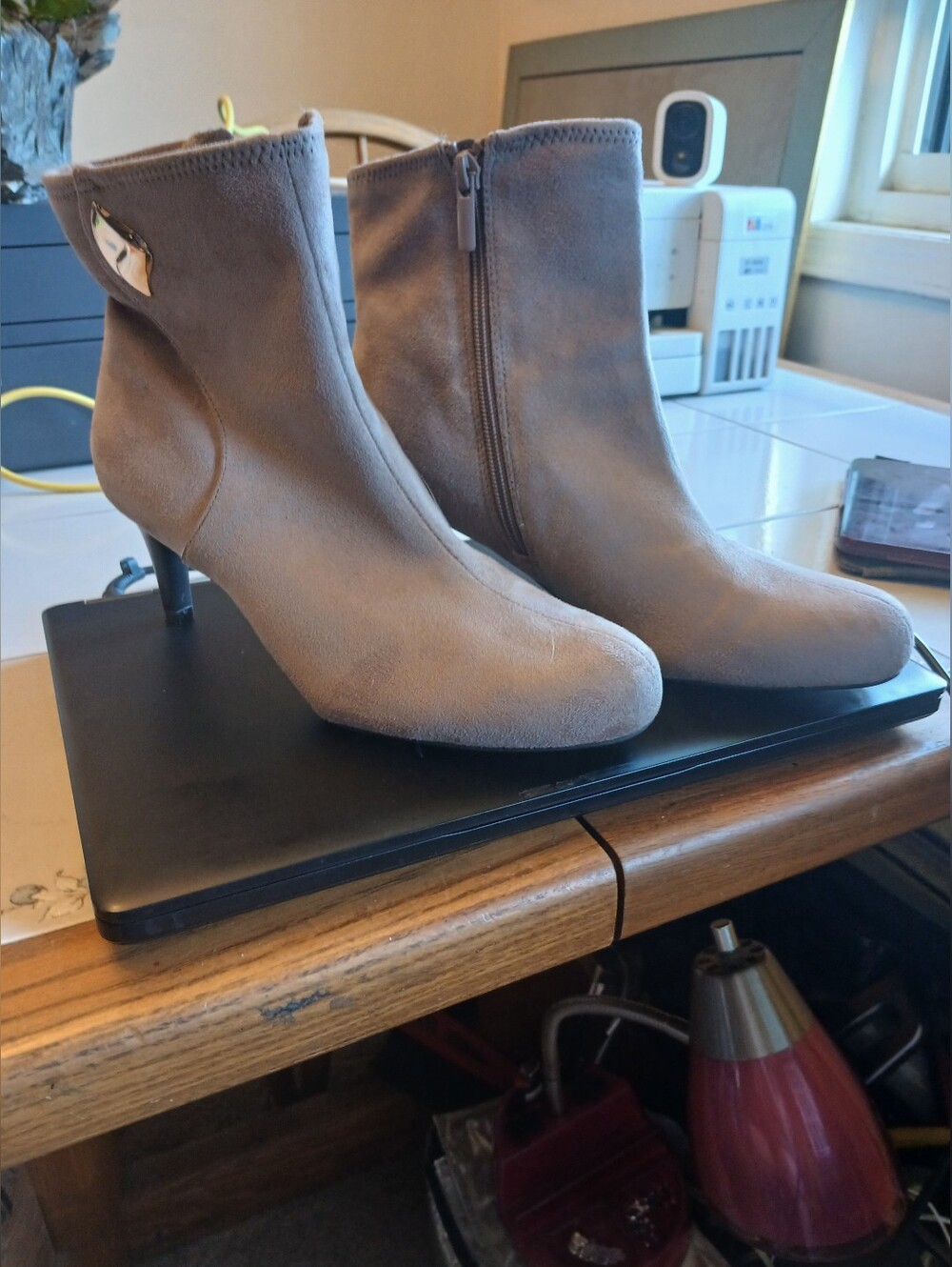 NWOT Suede Like Zip Up Ankle Booties. Size 7 1/2. Tan.